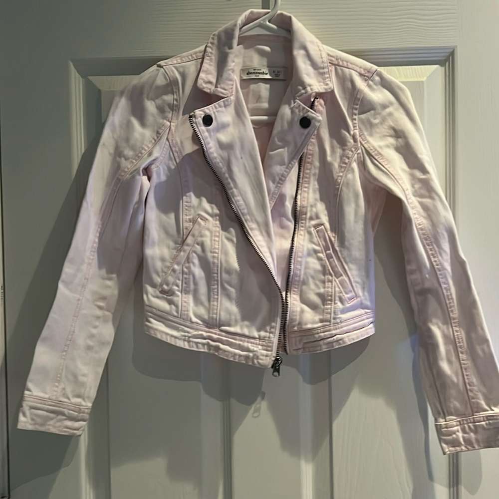 Abercrombie distressed light pink jean jacket